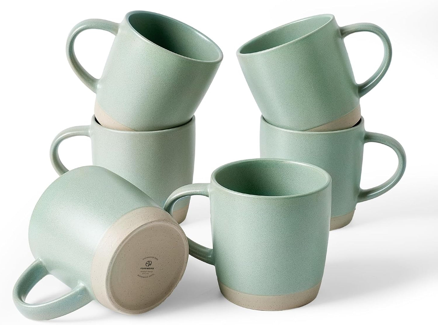 famiware Coffee Mugs Set of 6, Light Green Ceramic Cups