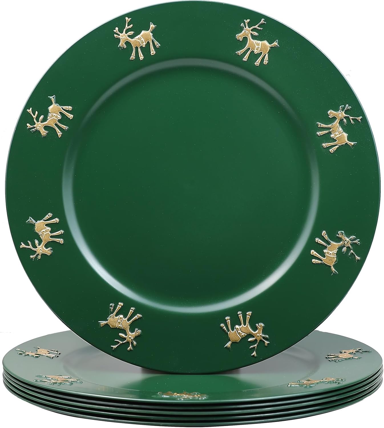 Christmas Reindeer Green Charger Plates Set of 6 for Parties