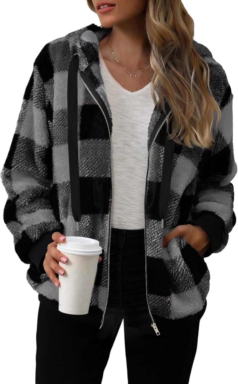 Nirovien Womens Sherpa Jacket Cozy Zip Up Hoodie for Winter