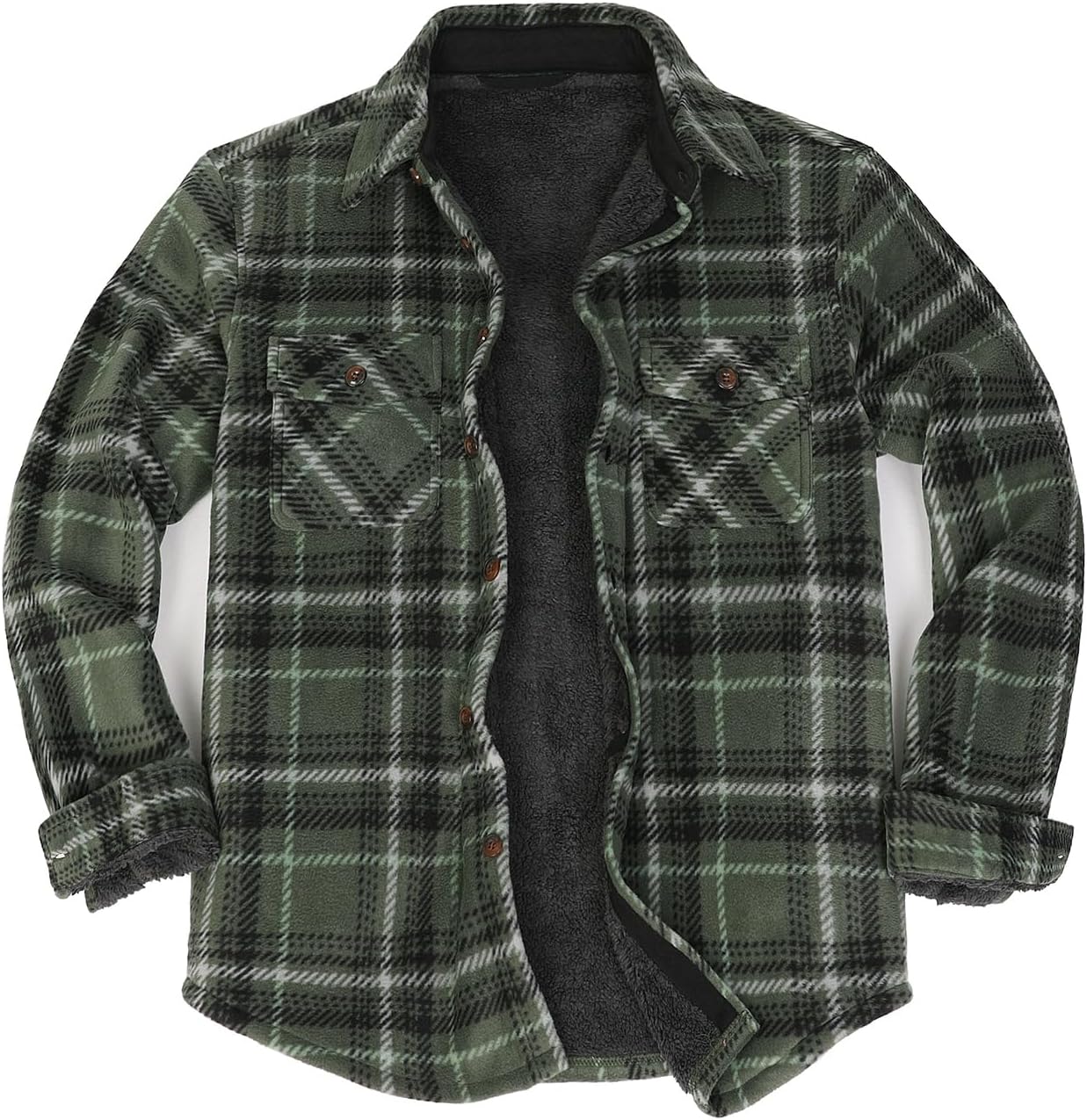 Men's Warm Sherpa Lined Fleece Plaid Flannel Shirt Jacket