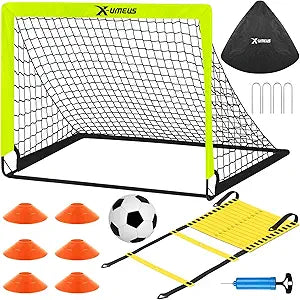 Soccer Goals for Backyard Training with Ball, Ladder, and Cones