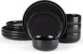 E-far Stoneware Dinnerware Set for 4 - Matte Black, Durable Everyday