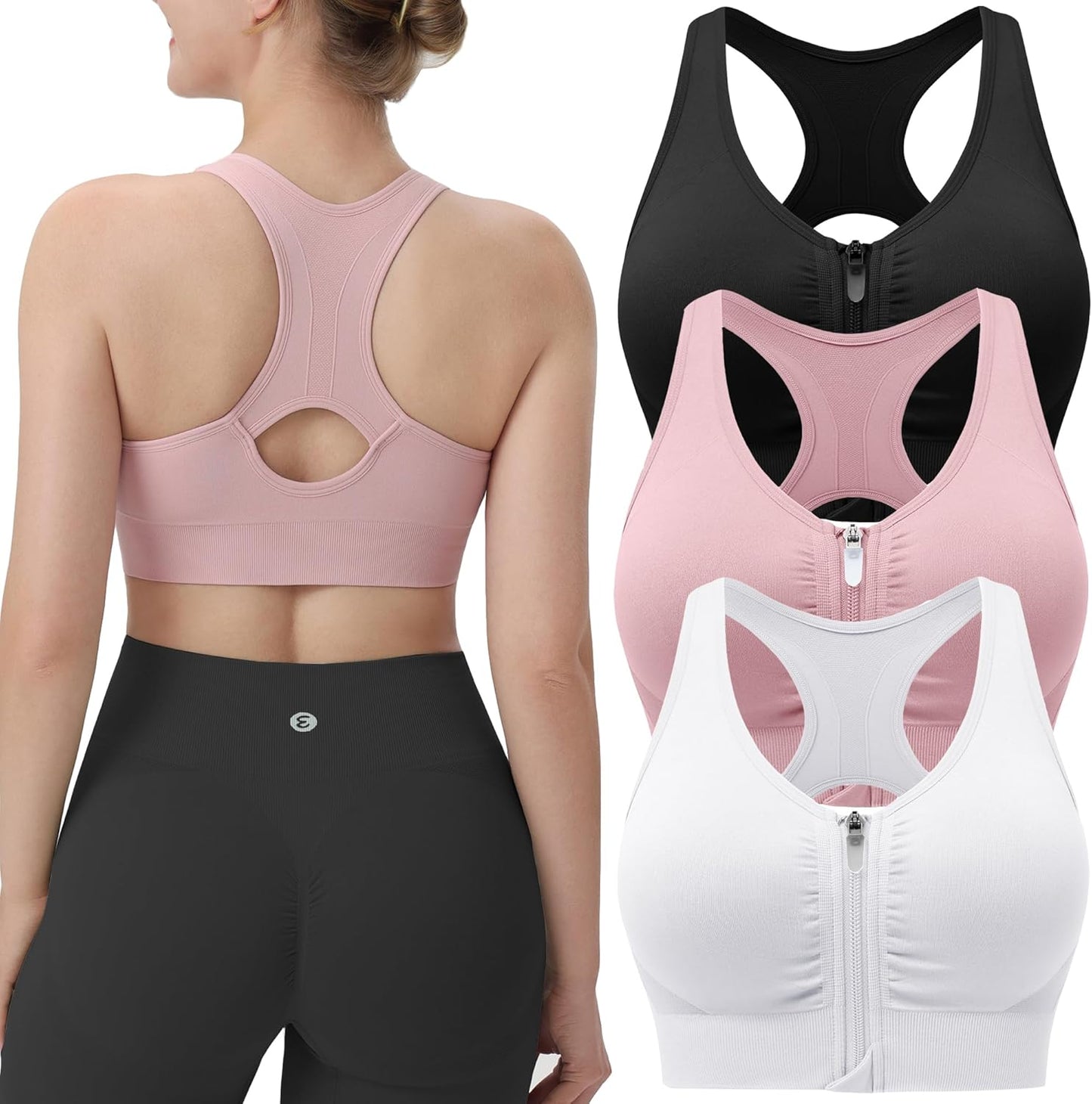 Evcute Women's Zip Front Sports Bras for Comfort and Support