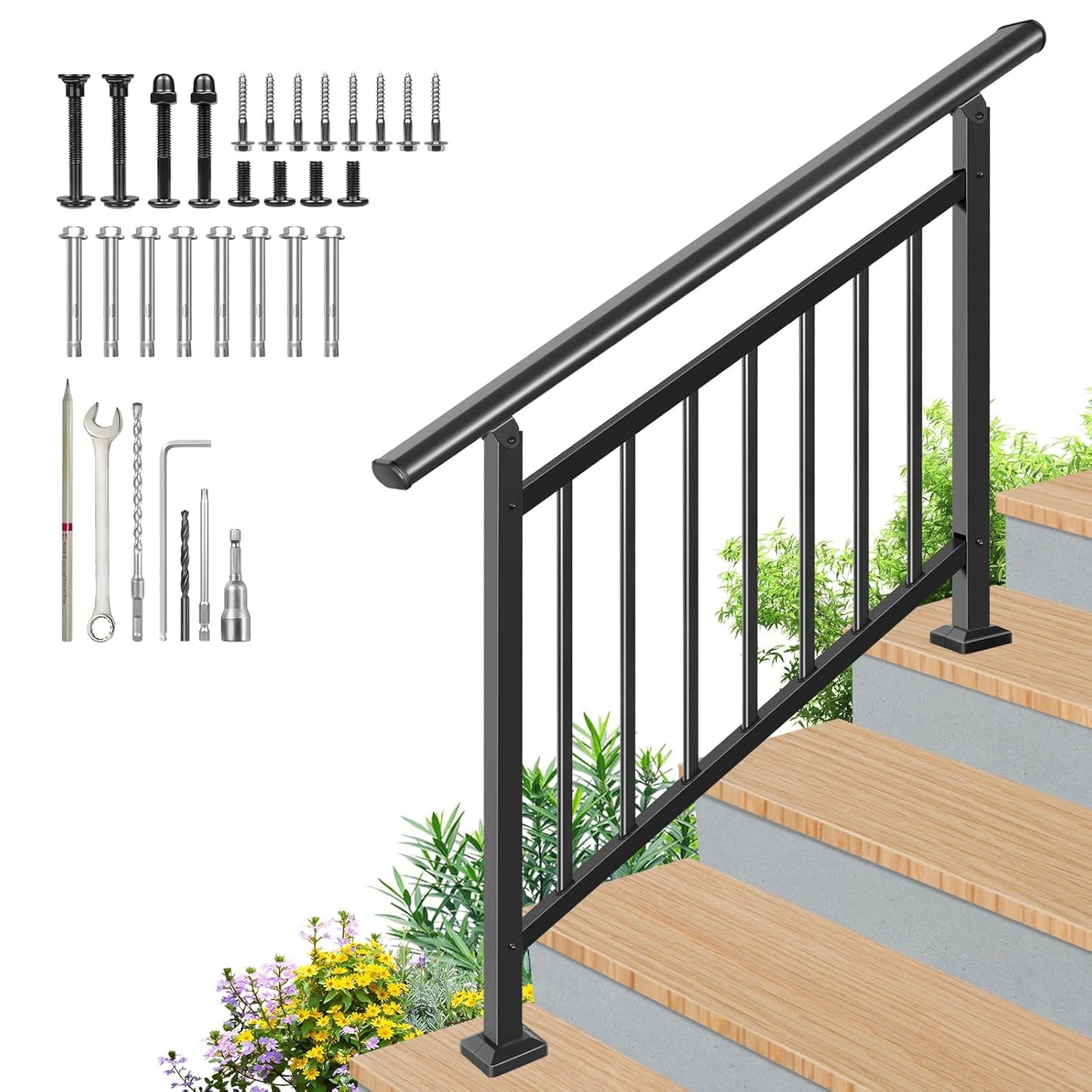 Upgrade Handrails for Outdoor Steps - Adjustable 4 Step Railing Kit