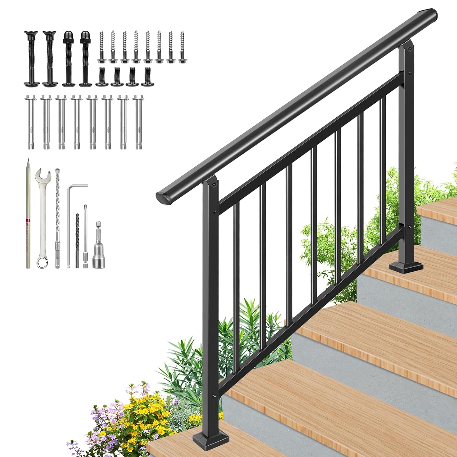 Upgrade Handrails for Outdoor Steps - Adjustable 4 Step Railing Kit