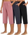 Women's Capri Sweatpants 3 Pack - Cozy Wide Leg Cropped Capri