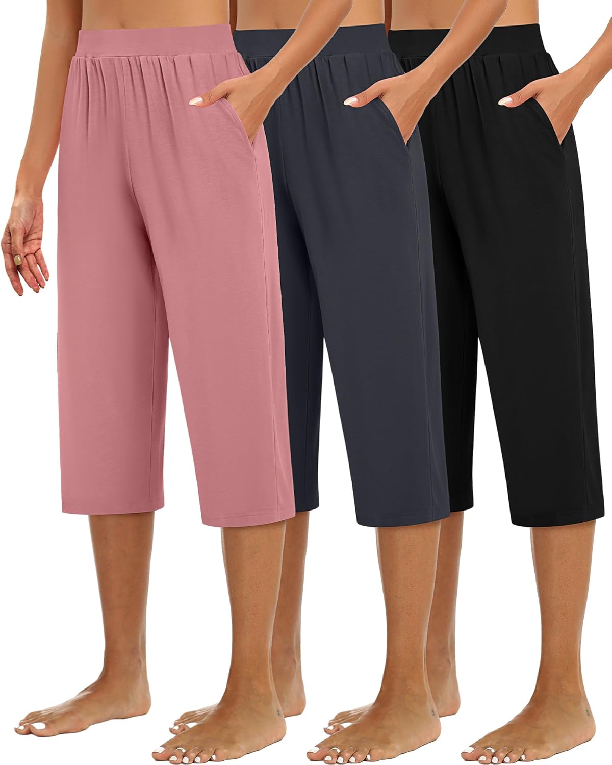 Huukeay Women's Capri Sweatpants: Cozy Wide Leg Cropped Pants