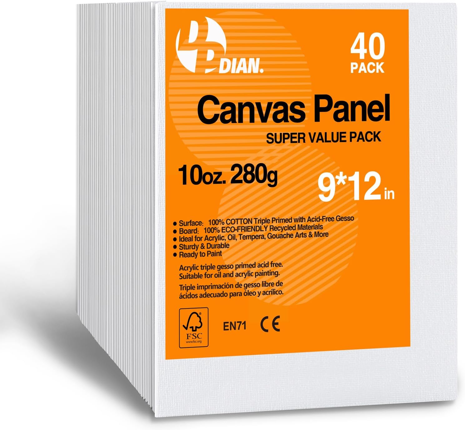 Canvas Boards for Painting 9x12 Inch - 40-Pack Bulk Value