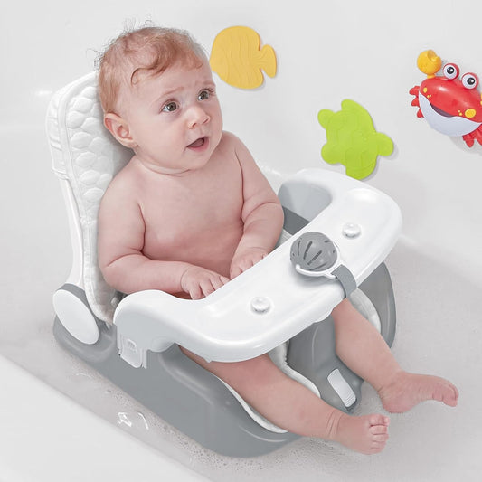 Folding Baby Bath Seat - 2 Modes, 3-Speed, Suction Cups