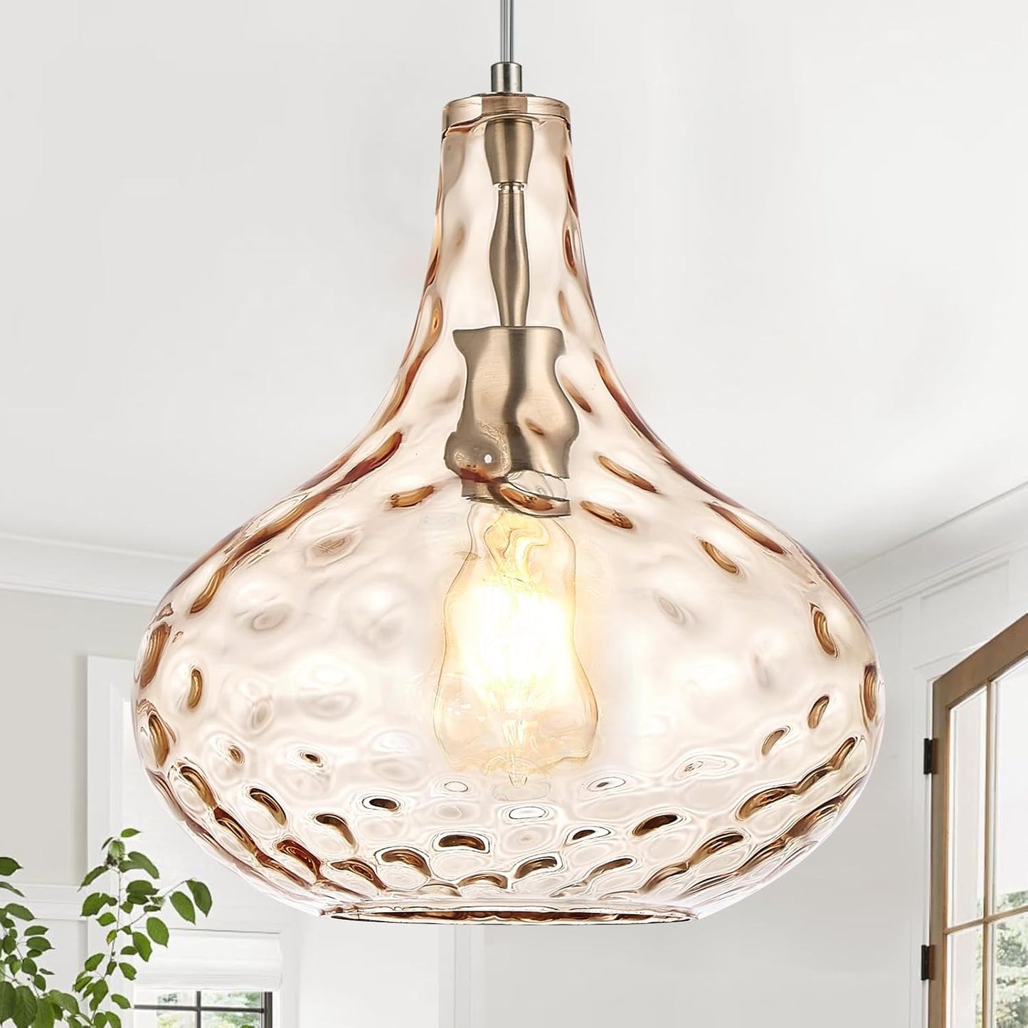 11 Inch Amber Hammered Glass Pendant Light for Vintage Charm