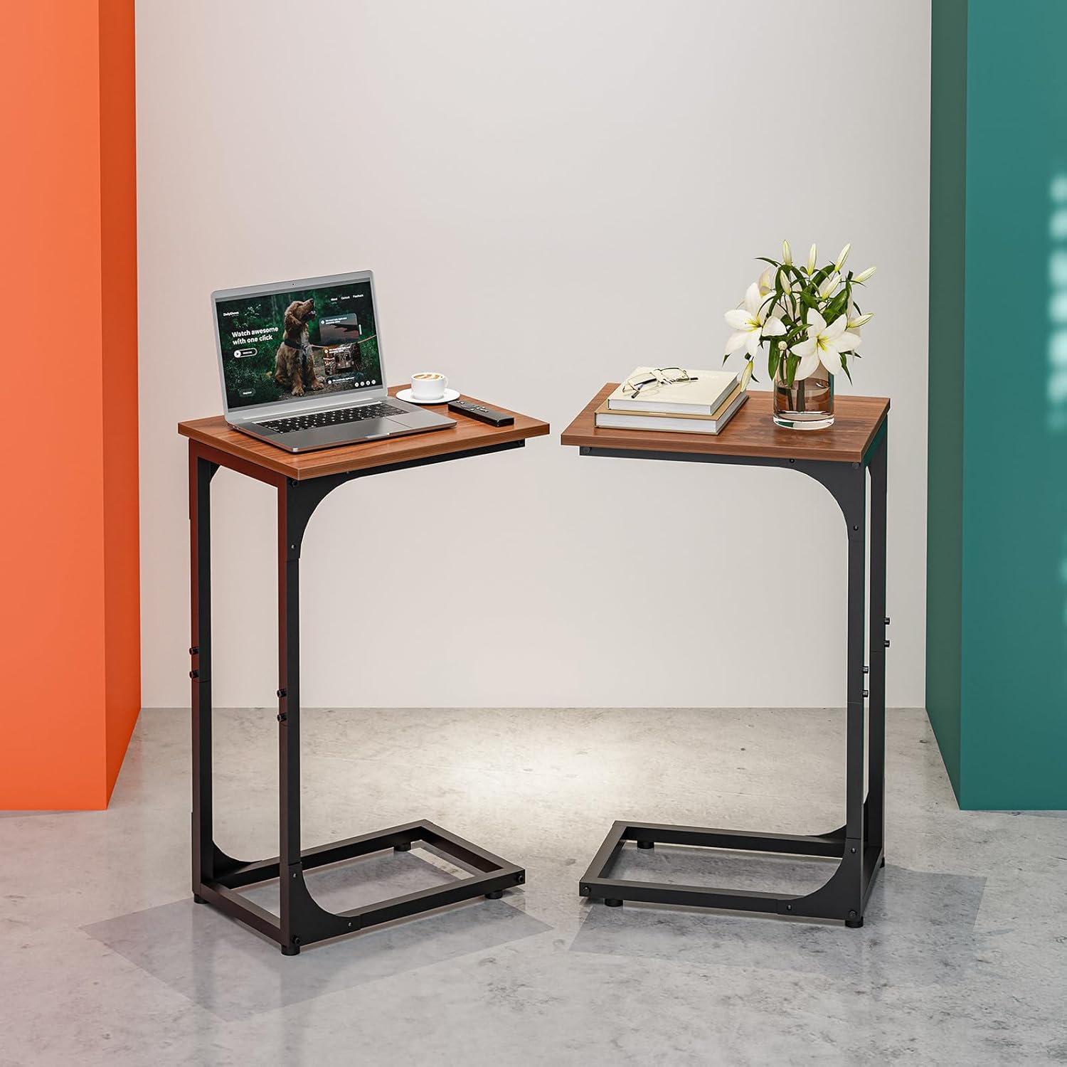 C-Shaped Side Table for Couch - Modern Rustic Walnut Design