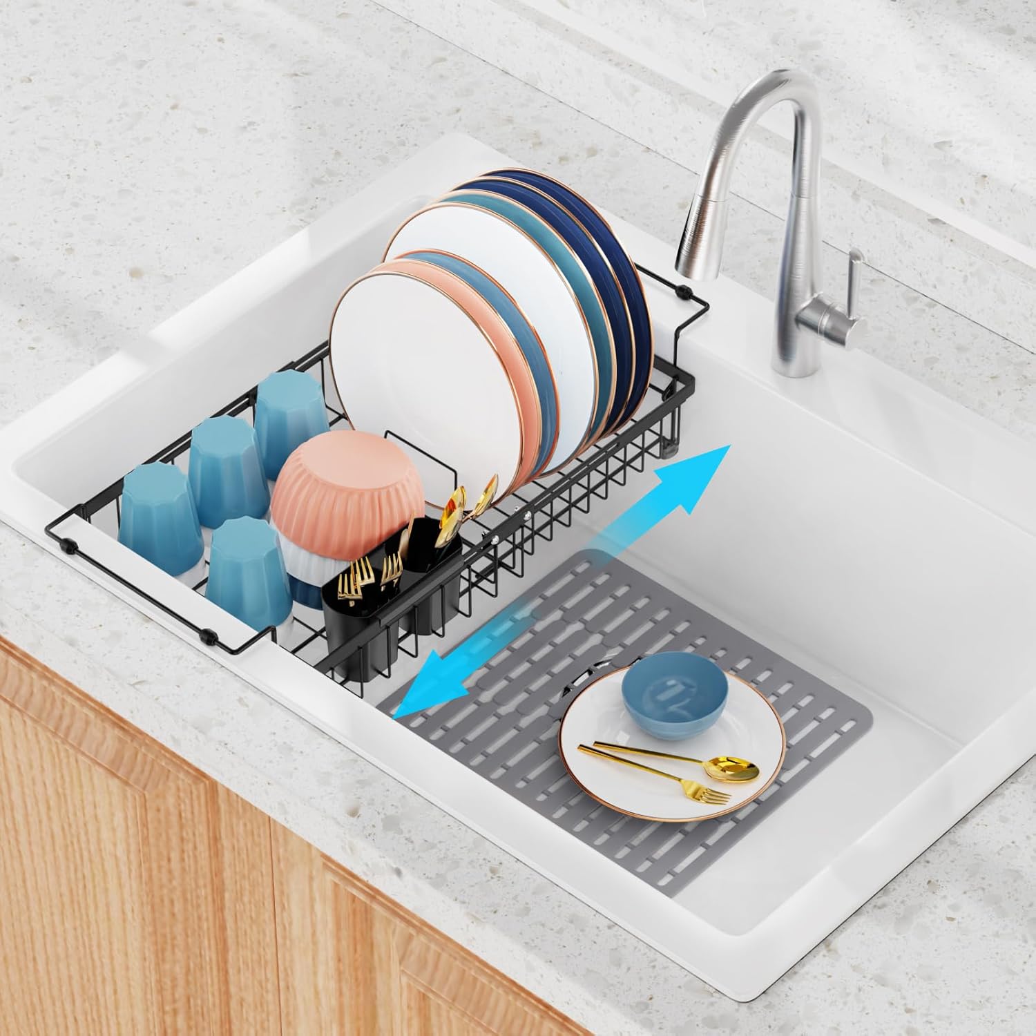 iSPECLE Dish Drying Rack with Expandable Capacity for Kitchen