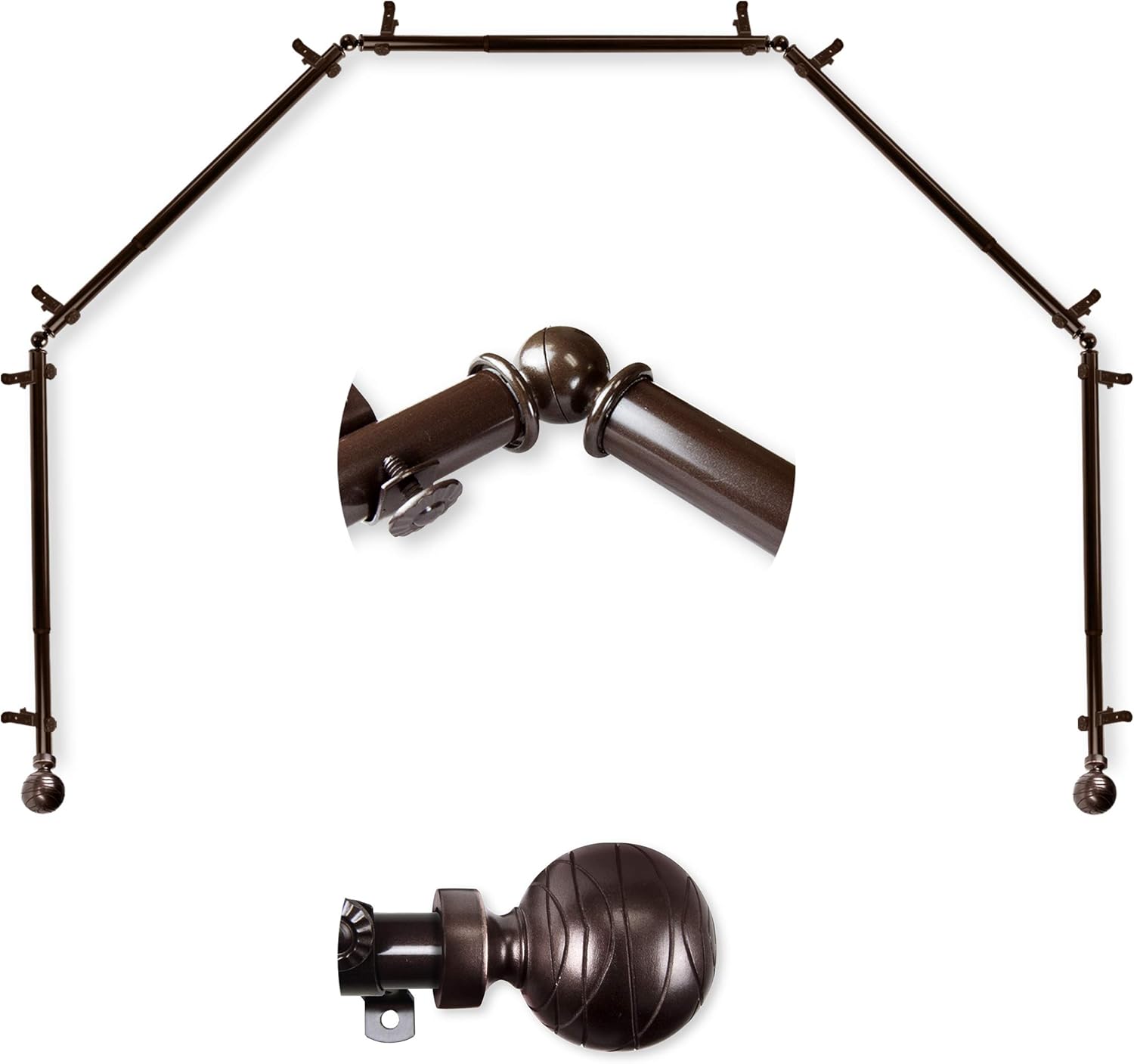 Stylish 5-Sided Bay Window Rod Set - Cocoa