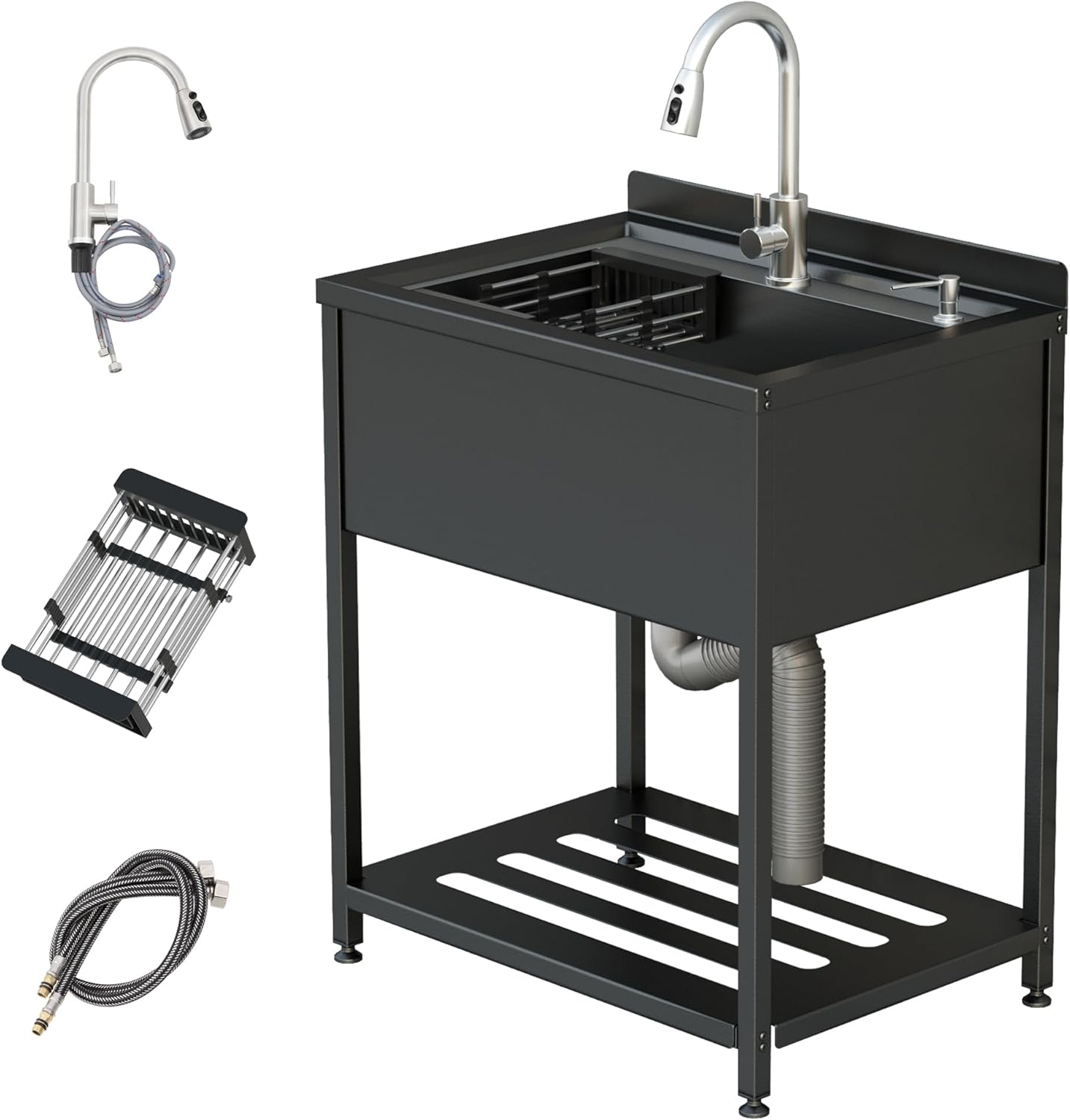 Durable Stainless Steel Utility Sink with Hot and Cold Faucet