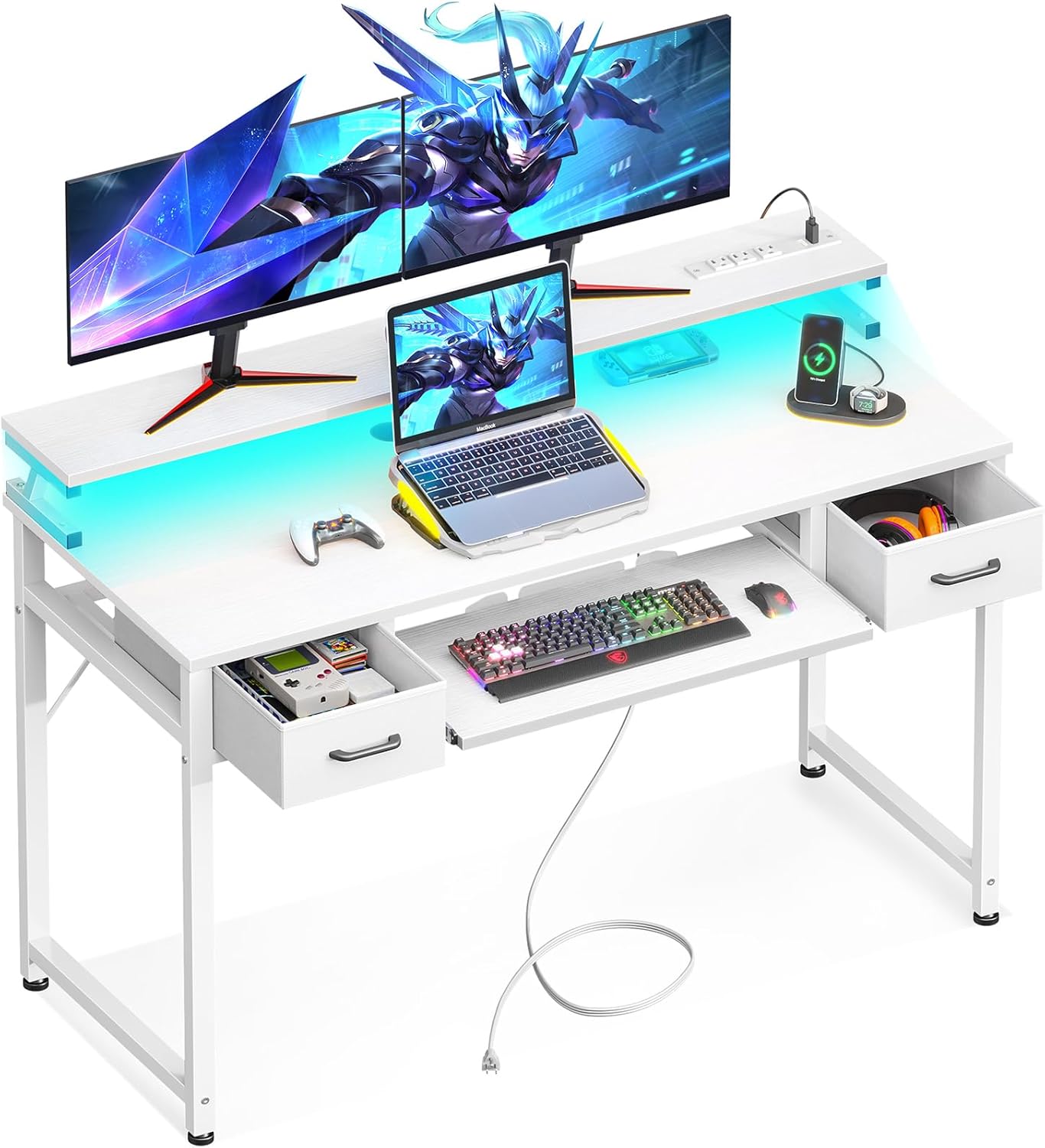 48 ODK Gaming Desk with Power Outlet & LED Lights