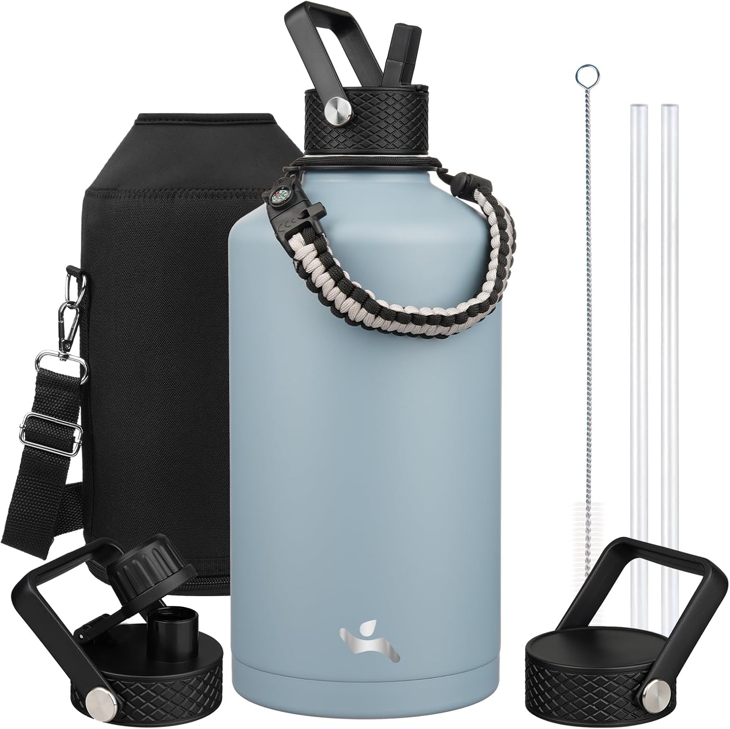 Gallon Insulated Water Bottle with Straw and 3 Lids for Hydration