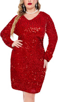 Womens Sequin Dress Plus Size V Neck Cocktail Dress - Sparkly Fit