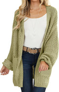 Open Front Chunky Knit Oversized Lantern Sleeve Cardigan (Style DVT9)