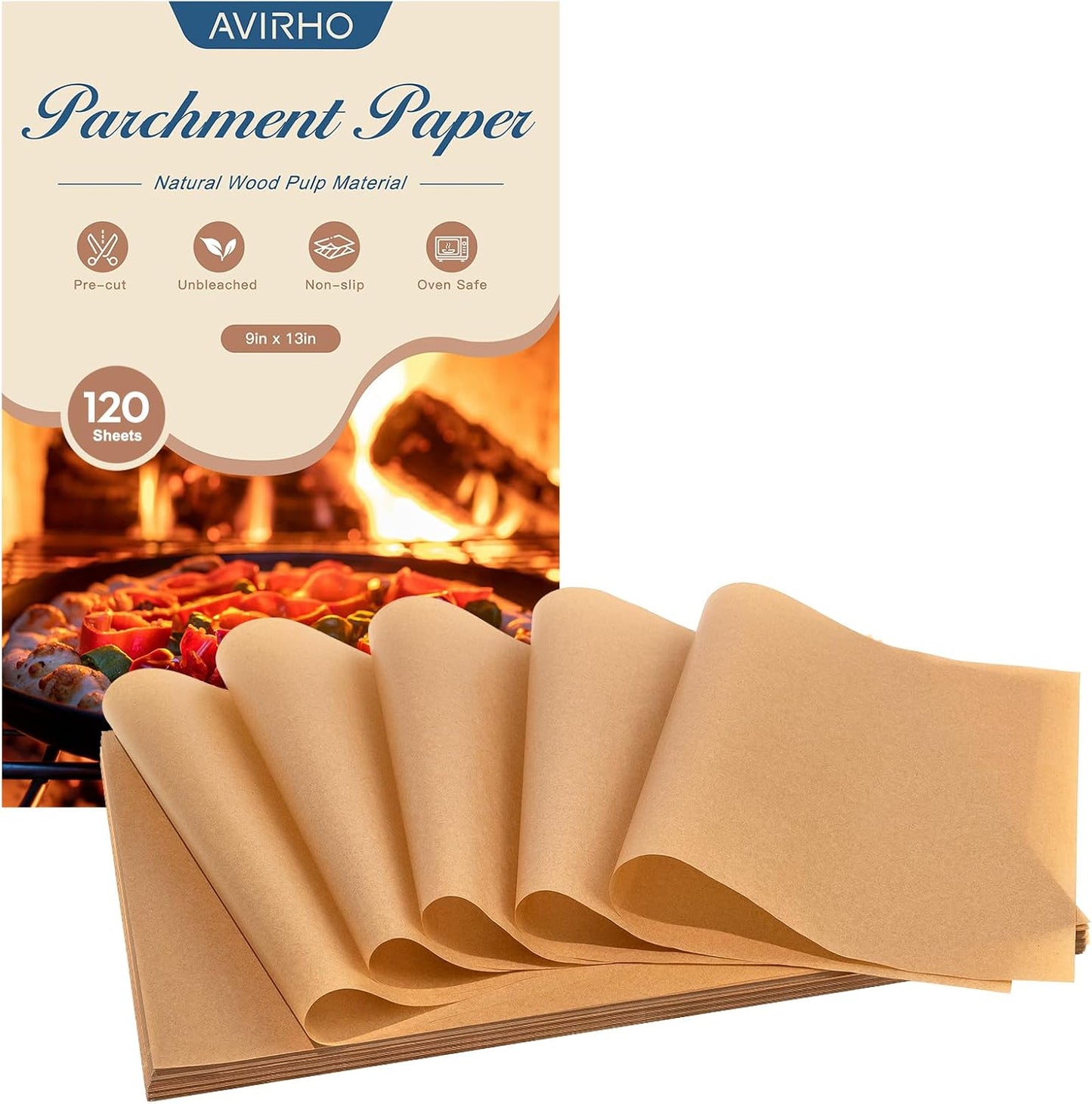 Avirho 9x13IN Non-Stick Parchment Sheets - 120 Pack