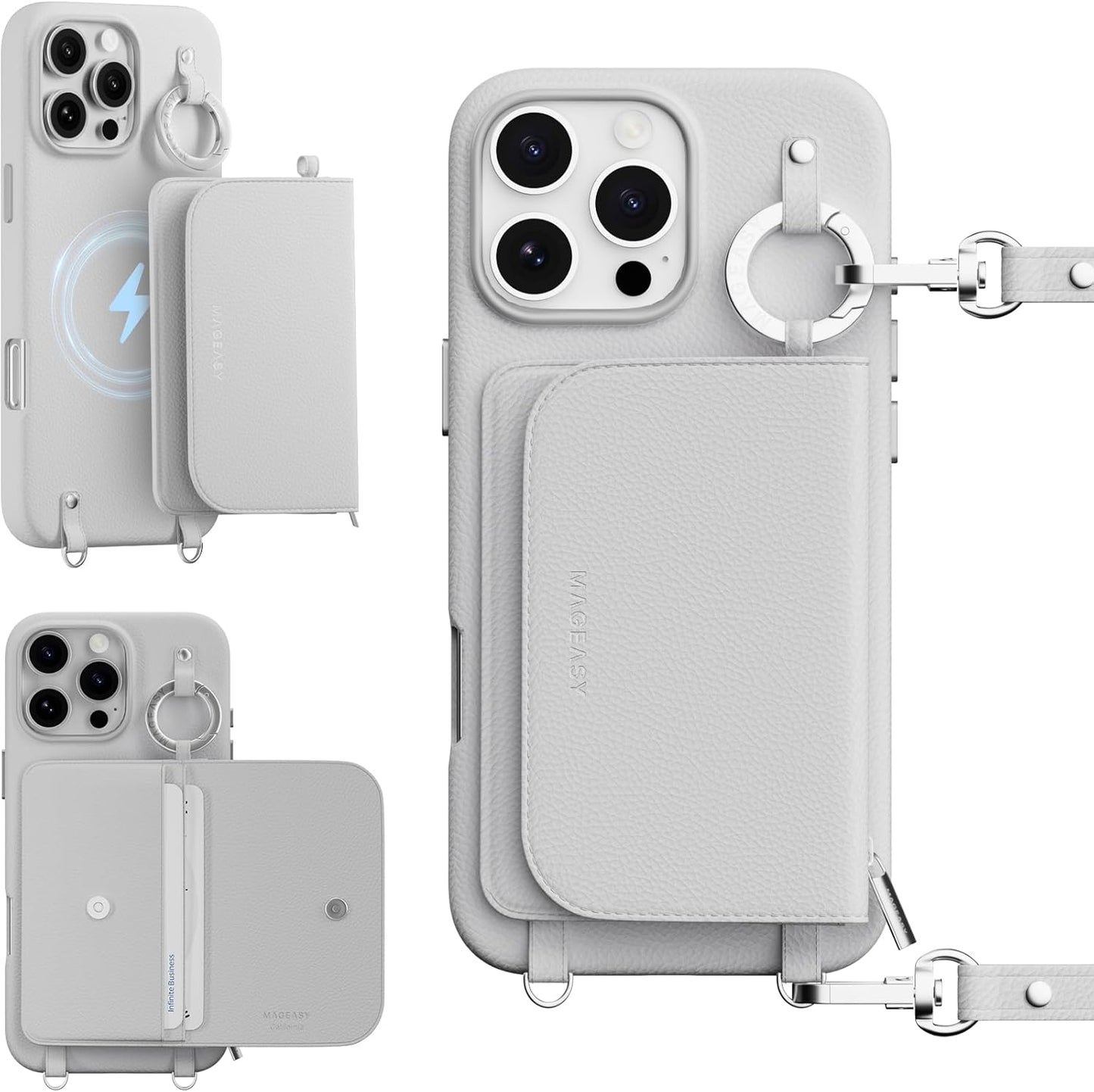 MAGEASY iPhone 16 Pro Max Wallet Case with Crossbody Strap