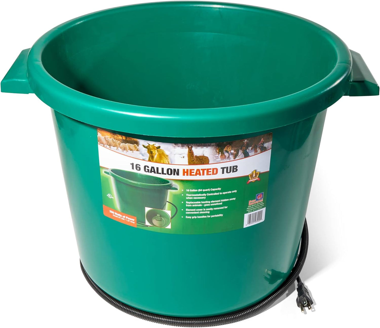 Farm Innovators Heated Bucket - 16 Gallon, Keep Livestock Hydrated!