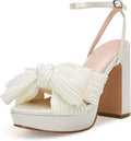 VETASTE Pleated Bow Knot Platform Heeled Sandals - Bridal Comfort suit