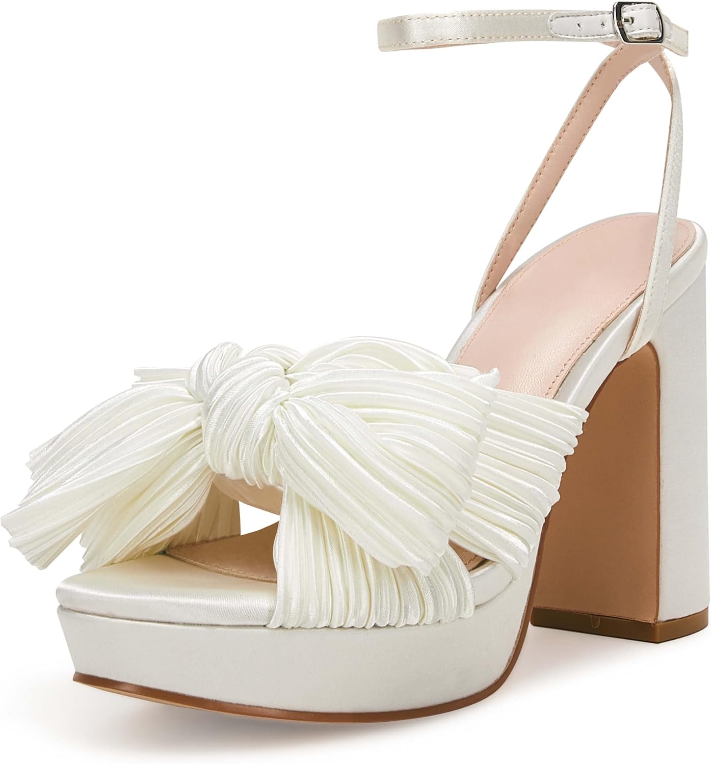 VETASTE Women's Pleated Bow Knot Platform Heeled Sandals