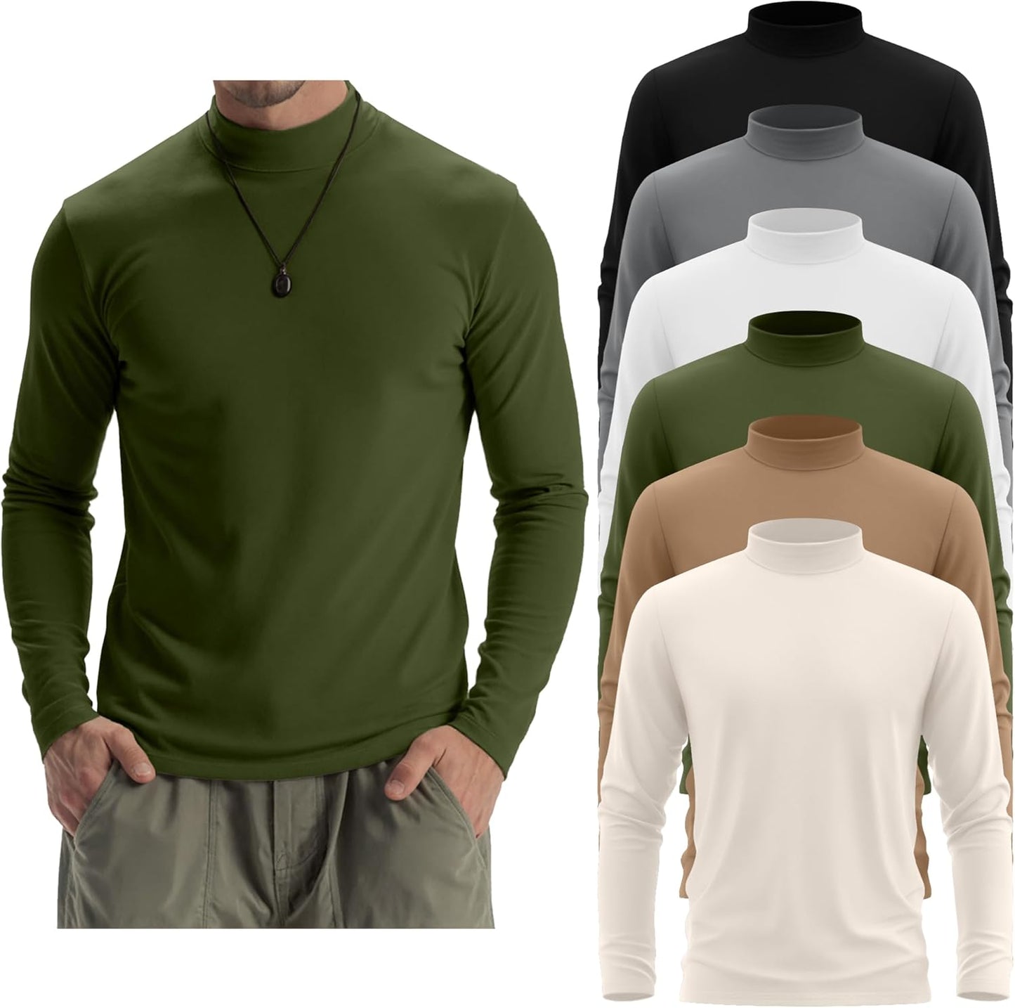 6 Pack Mens Mock Turtleneck Long Sleeve Shirts for All Seasons