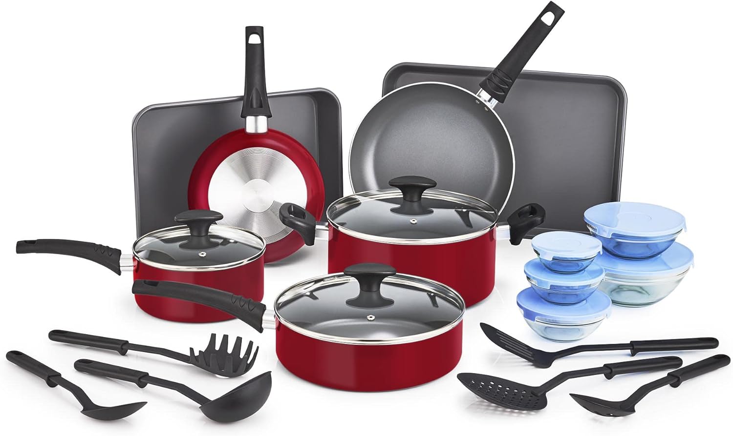 Nonstick Cookware Set with Glass Lids - 21 Piece Kitchen Set