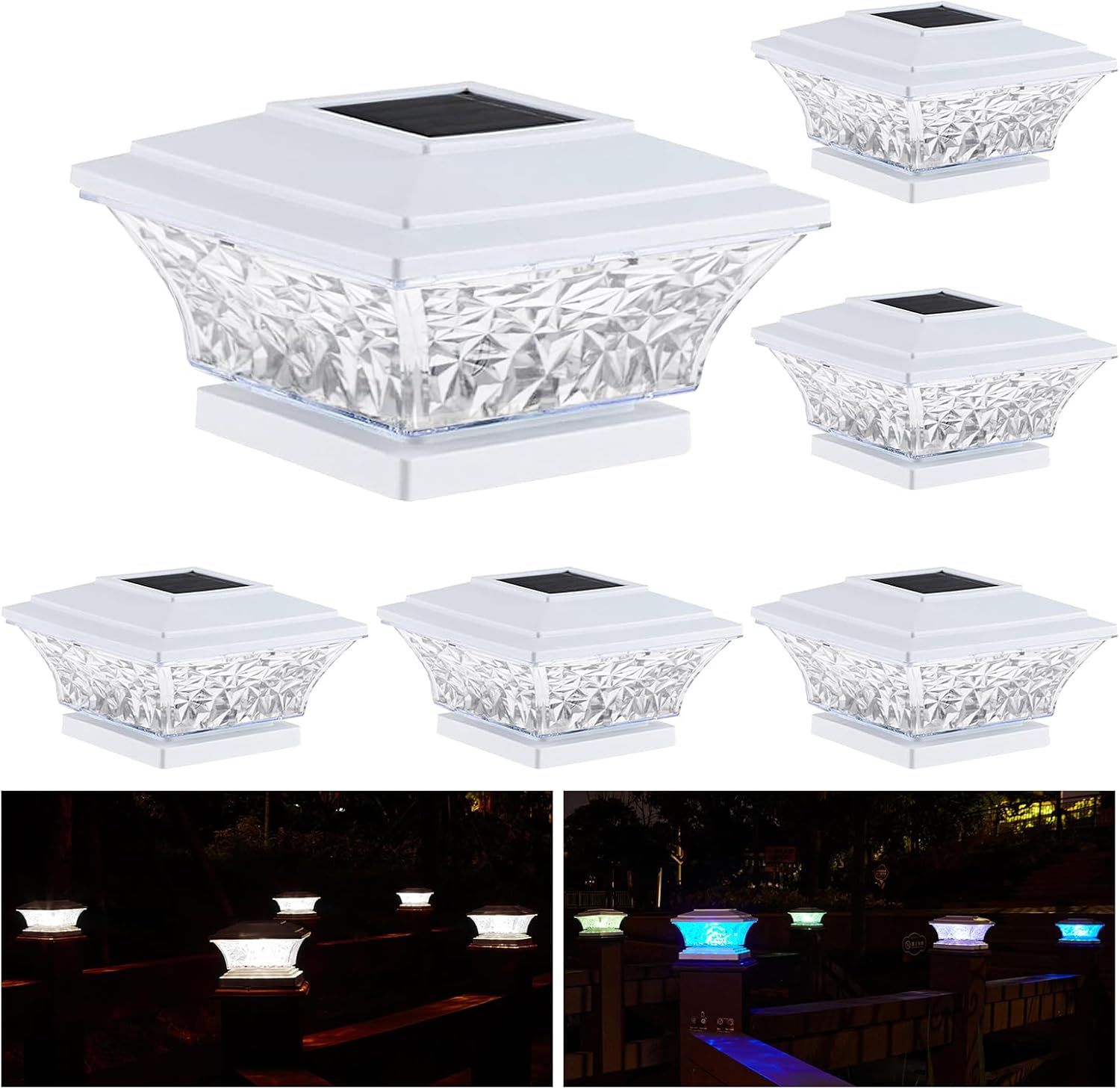 HUYIENO Solar Post Cap Lights for 4x4 Vinyl Posts - 6 Pack