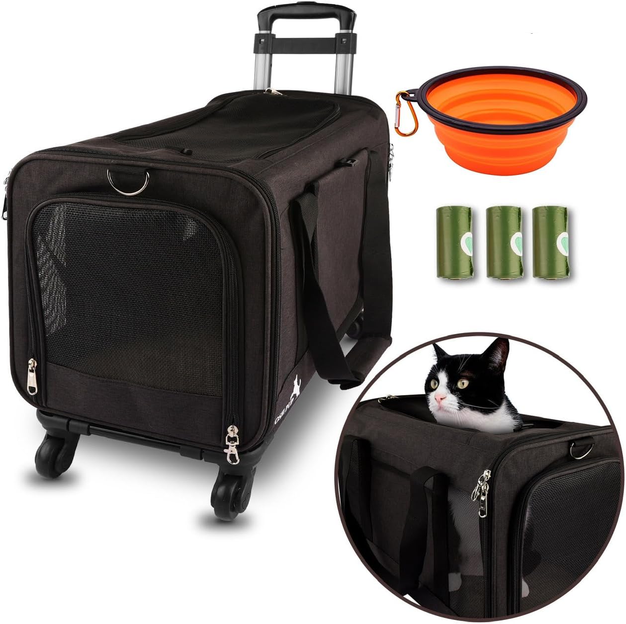 Travel Pet Carrier with 360 Swivel Wheels for Small Dogs