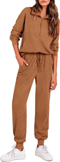 PRETTYGARDEN Women's 2 Piece Lounge Set - Cozy Ribbed Zip Sweatshirt