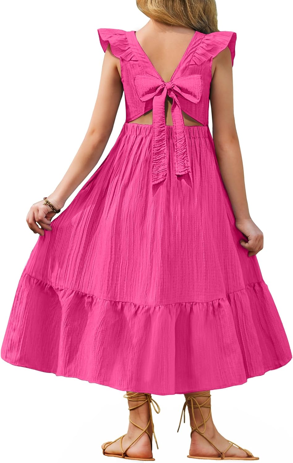 Arshiner Girls Summer Tie Back Dress for Tween Boho Style
