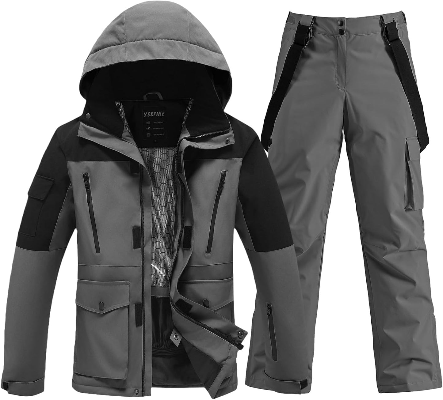 YEEFINE Men's Ski Suit: Insulated Snow Jacket and Pants Set
