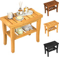 Bamboo Shower Bench Stool with Storage Shelf - Sturdy Waterproof Seat