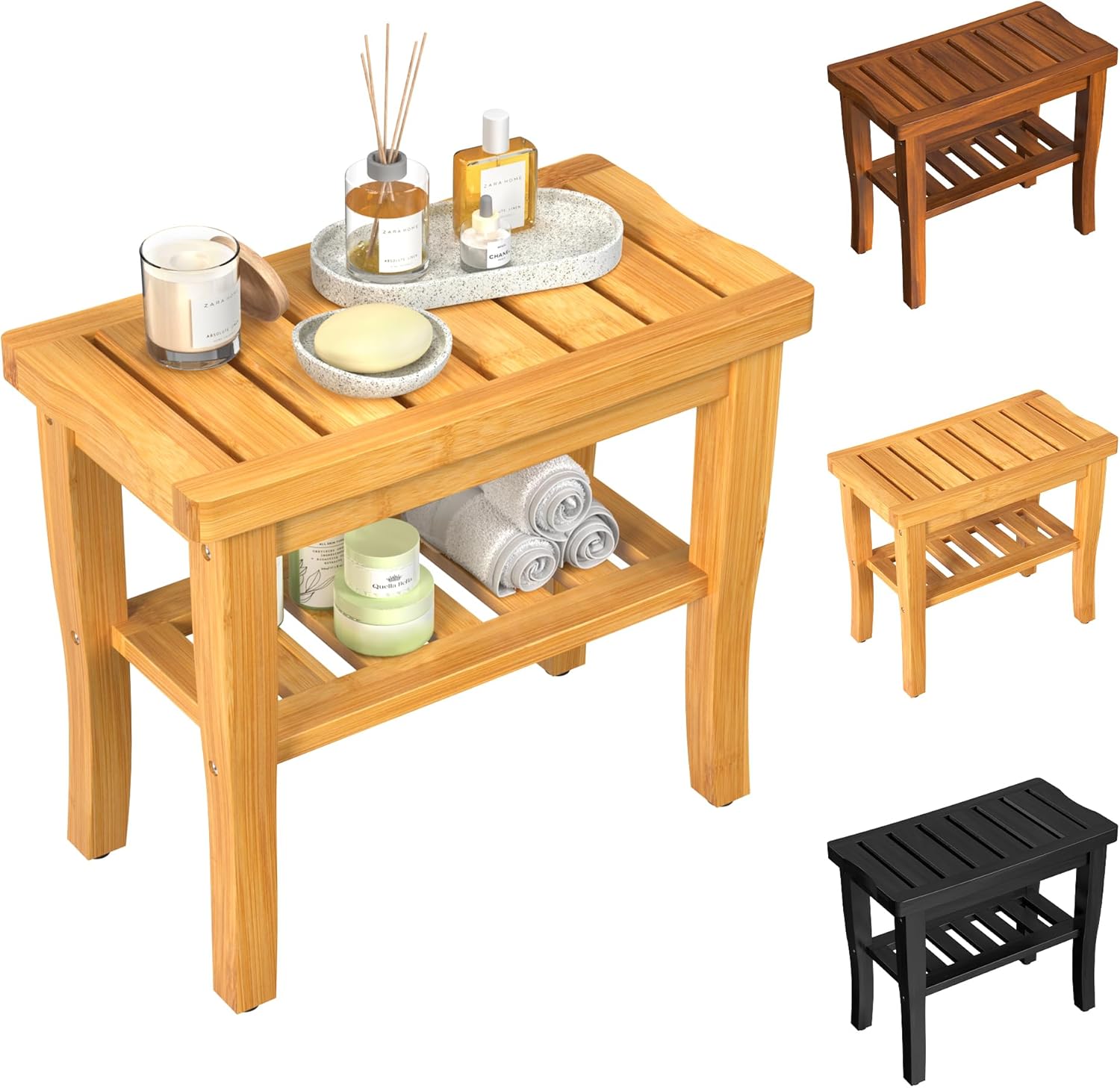 Bamboo Shower Bench Stool with Storage Shelf for Your Bathroom