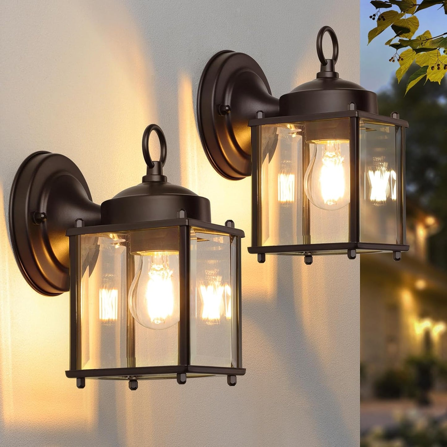 Outdoor Wall Lantern with Clear Beveled Glass - 2 Pack
