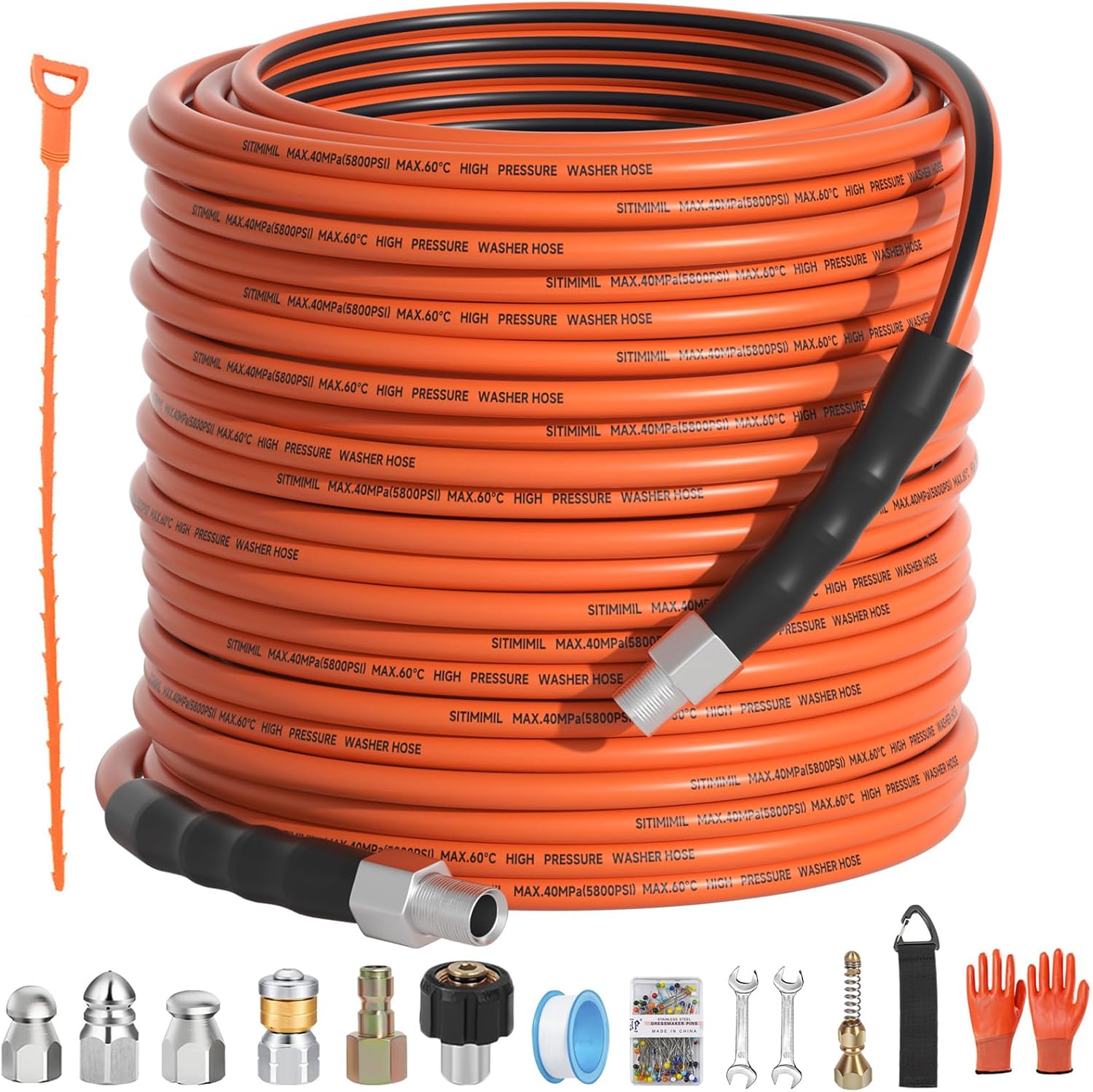 Sewer Jetter Kit for Pressure Washer 150FT with 5 Nozzles