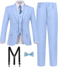Boy's Light Blue 7 Piece Slim Fit Tuxedo Suit for Wedding - Complete