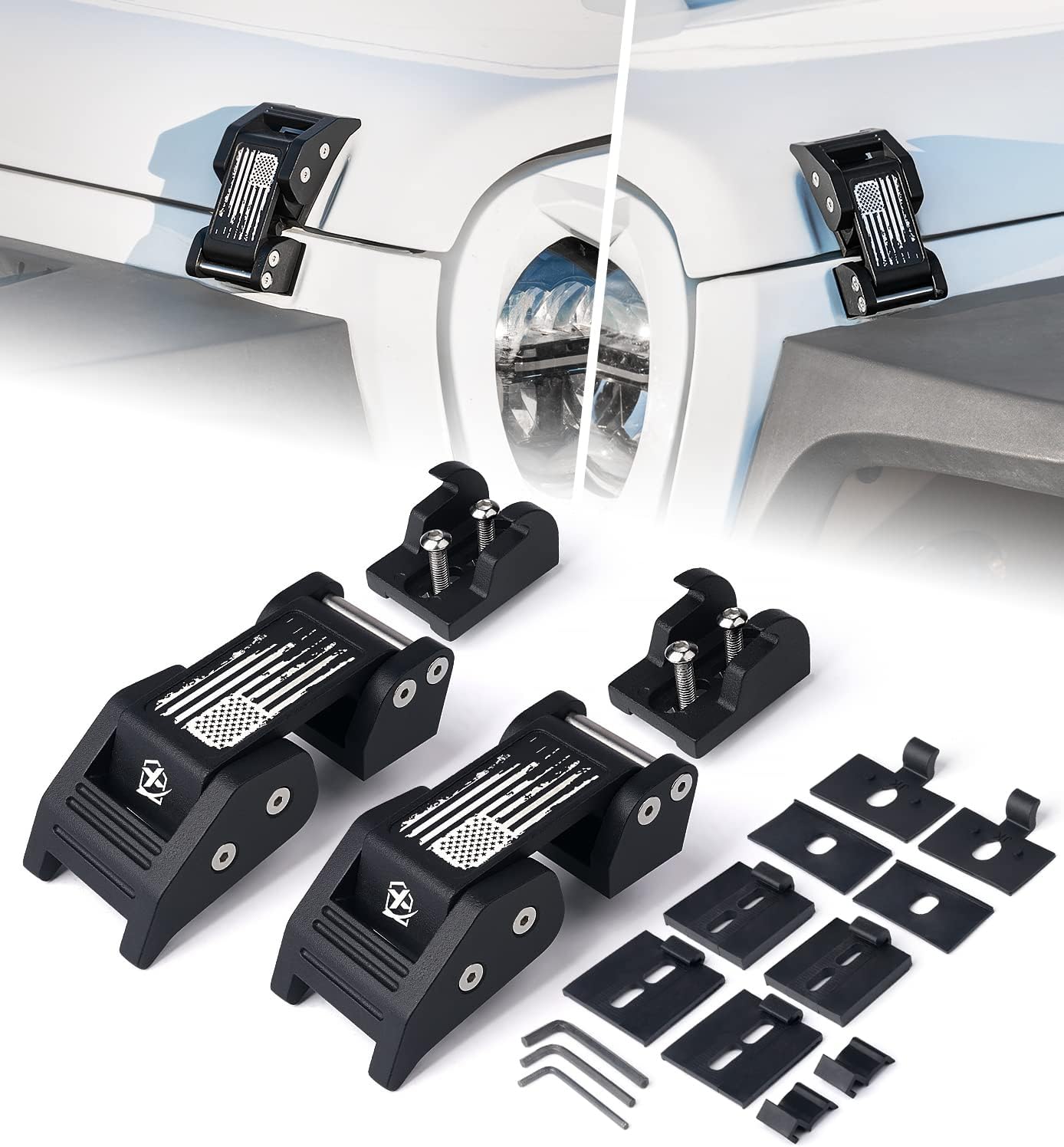 Xprite Aluminum Hood Latches for Jeep Wrangler JK JL JT - Durable
