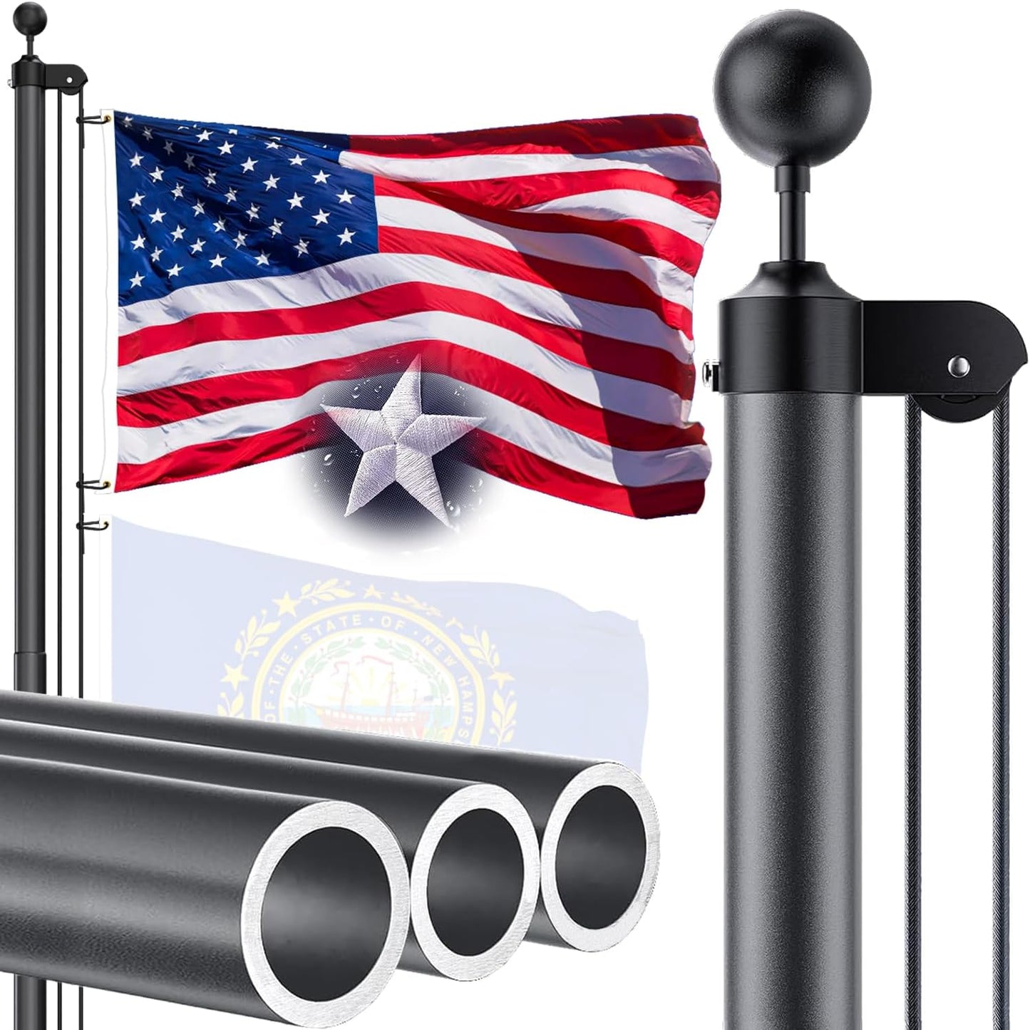 25 FT Heavy Duty Flag Pole with 5x3 Nylon Flag for Outdoors