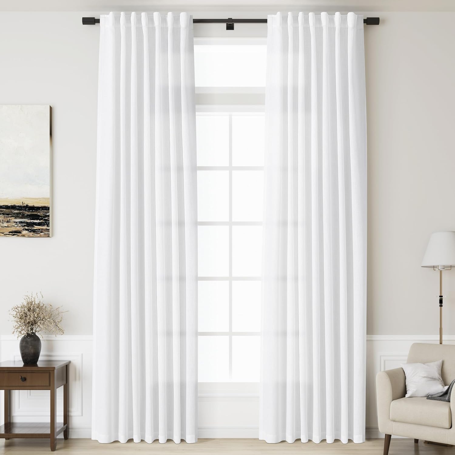 Linen White Curtains 132 inches Long for Elegant Home Decor