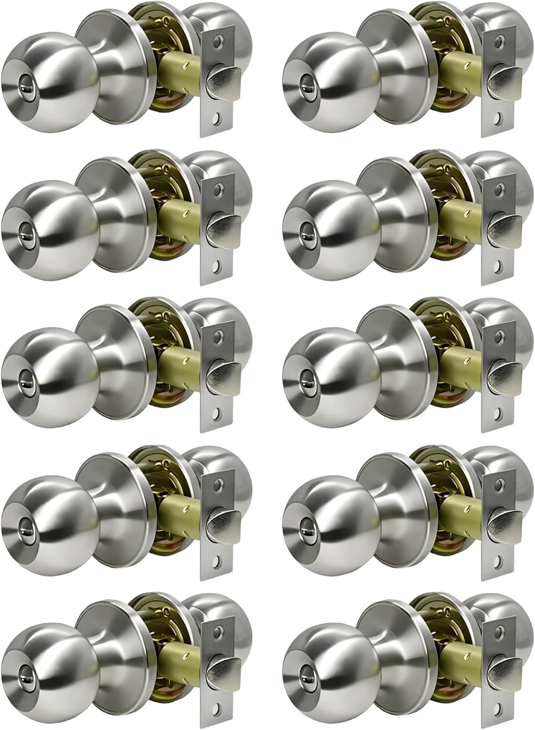 Privacy Door Knobs 10 Pack Brushed Nickel Keyless Doorknobs