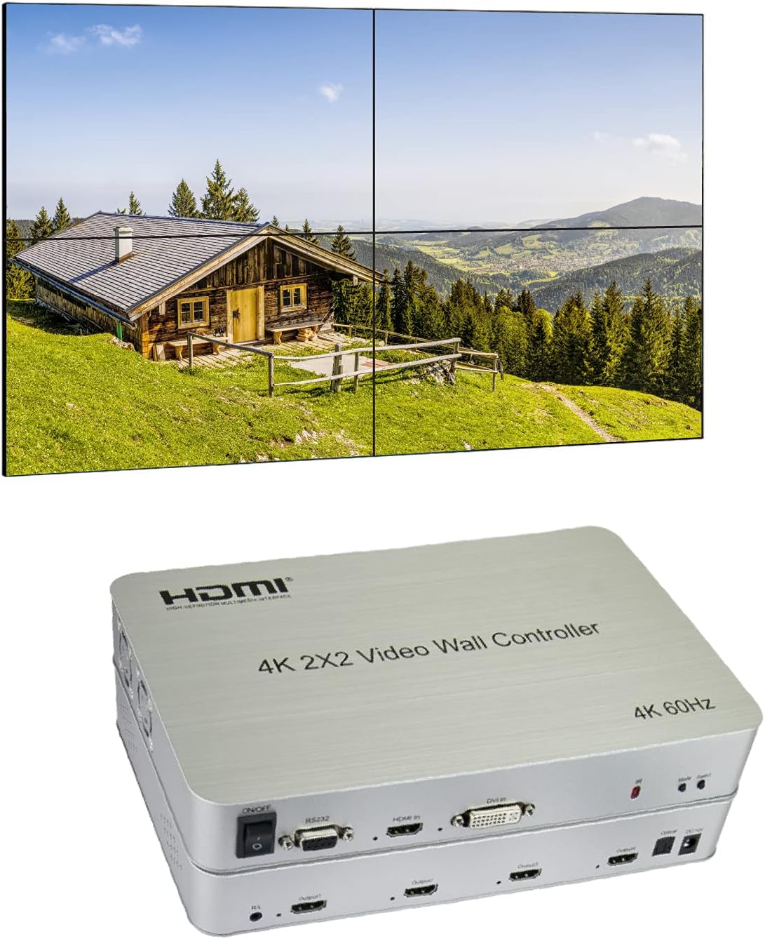 2x2 Video Wall Controller with 4K@60Hz and HDMI 2.0 Support