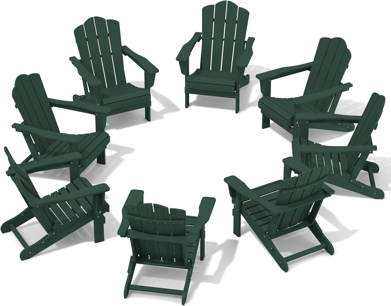 Folding Adirondack Chair Set of 8, HDPE All-Weather Green