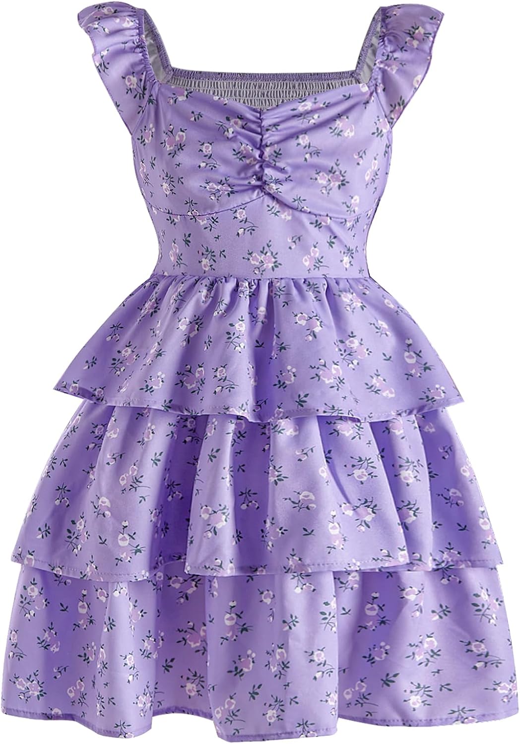 Girl's Floral Summer Dress with Ruffle and Shirred Design