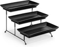 3 Tier Serving Tray Porcelain Tiered Stand - Adjustable Black Rack