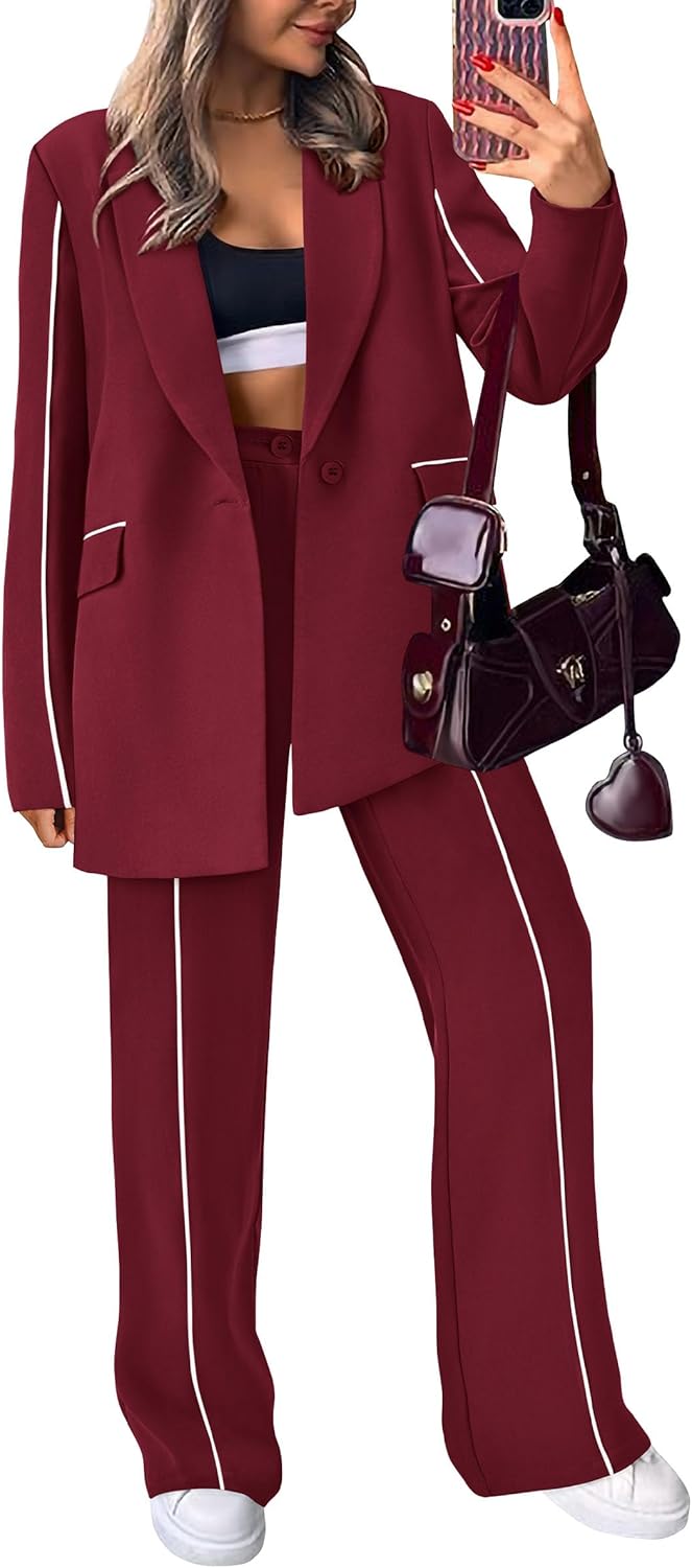 PRETTYGARDEN Women's 2 Piece Blazer and Wide Leg Pants Set