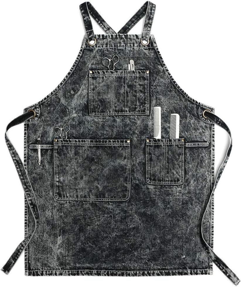 Denim Apron With Pockets for Women and Men - Adjustable Fit