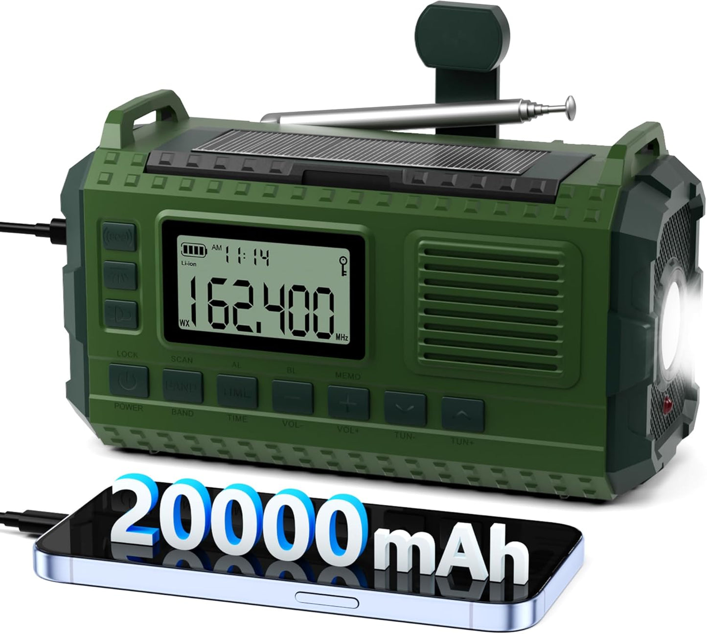 Emergency Weather Radio with 20000mAh Power Bank & SOS Alarm